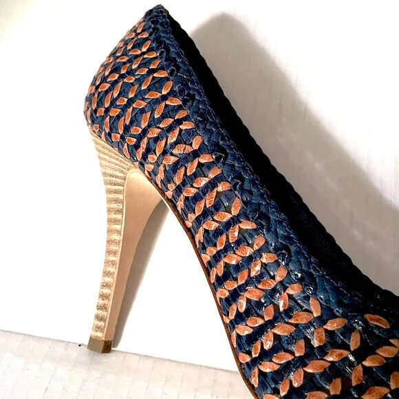 J. Crew Mona Dream Weaver Woven Pump Navy & Tan - Picture 4 of 8